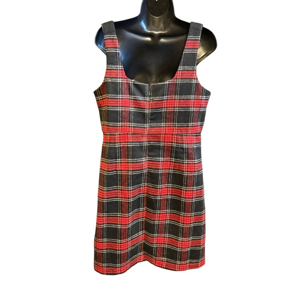 NEW Copper Key Dress Black Red Plaid Square Neck Jumper Zip Above Knee Size L - Picture 2 of 7